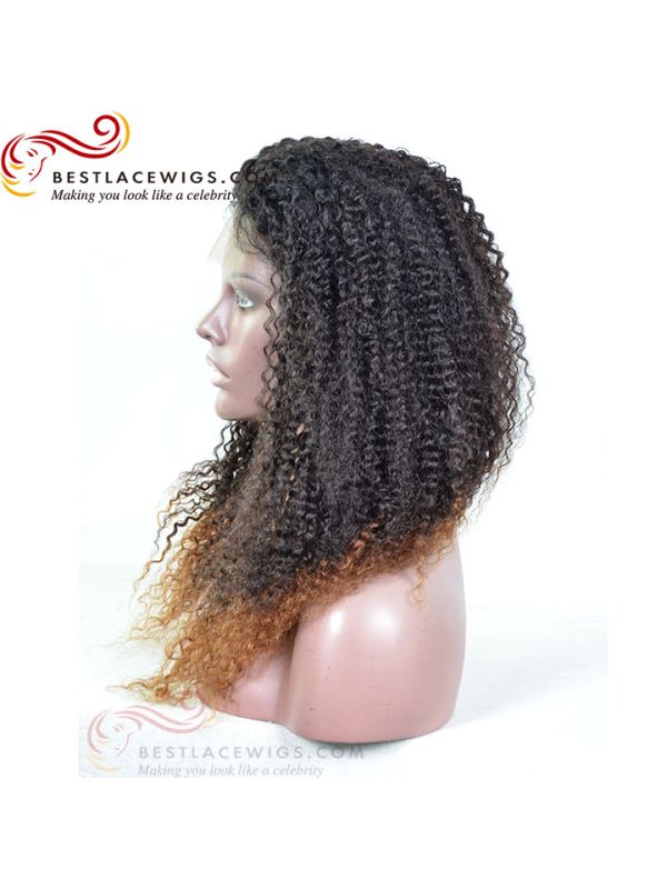 Savanna Beauty 24” Ombre Human Hair Wig – Brazilian 150% Lace Front, Afro Curly (Black, Swiss Lace, Bleached Knots)