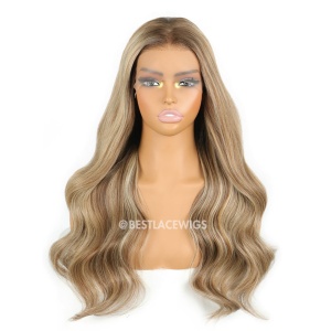 Honey Ash Blonde Highlight Big Wavy Brazilian Virgin Hair HD Lace Glueless Wigs [MSW10]