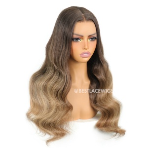 Brown Ombre Honey Blonde Highlight Big Wavy Brazilian Virgin Hair HD Lace Glueless Wigs [MSW04]