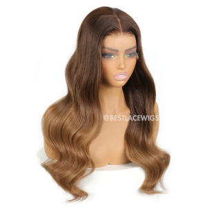 Ombre Brown Balayage Wavy Brazilian Virgin Hair HD Lace Glueless Wigs [MSW09]