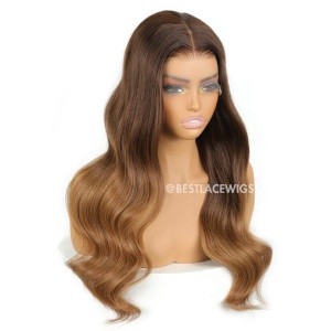 Ombre Brown Balayage Wavy Brazilian Virgin Hair HD Lace Glueless Wigs [MSW09]