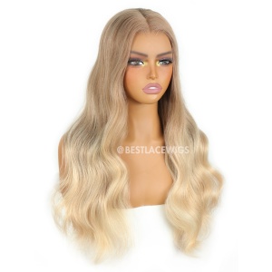 Ombre Honeyed Blonde Big Wavy Brazilian Virgin Hair HD Lace Glueless Wigs [MSW05]