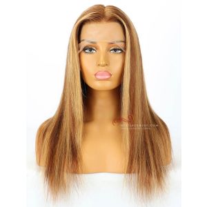 6in Part Honey Brown Highlights Silky Straight Lace Front Wigs Transparent Lace [GSW310] 