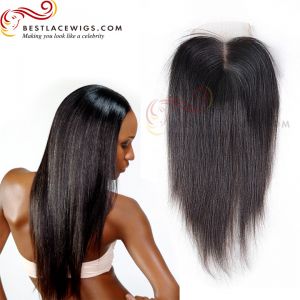 Virgin Brazilian Hair Middle Part Lace Closure Yaki Straight Natural Color Hair [CN03]