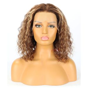 150% Density #4/27 Highlights Blonde Messy Curly BOB Style Lace Wig [BOB427]