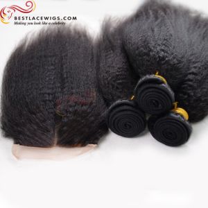 3Pcs Virgin Indian Hair Weaves With 1PC Lace Closure Kinky Straight [MW75]