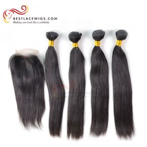 Middle Part Lace Closure With Virgin Brazilian Straight 4Pcs Hair Weaves [MW13]