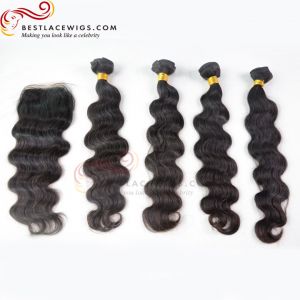 Middle Part Lace Closure With Virgin Brazilian Body Wave 4Pcs Hair Weaves [MW15]