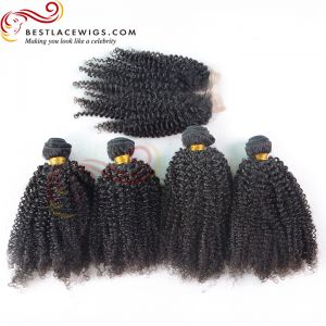 Middle Part Lace Closure With 4Pcs Kinky Curl Hair Weaves Virgin Brazilian Hair [MW37]