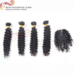 Middle Part Lace Closure With Virgin Brazilian Water Wave 4Pcs Hair Weaves [MW41]