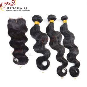 3Pcs Virgin Indian Hair Weaves With 1PC Lace Closure Body Wave [MW65] 