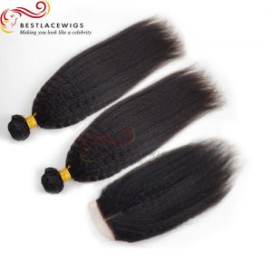 Kinky Straight Virgin Indian Hair 2 Bundles Weaves with Once Lace Closure [MW77]