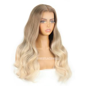 Ombre Blonde Big Wavy Brazilian Virgin Hair HD Lace Glueless Wigs [MSW06]