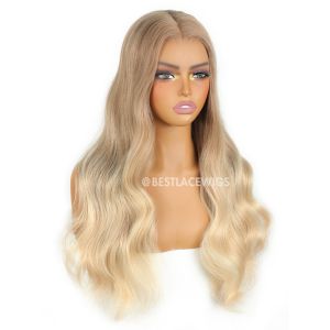 Ombre Honeyed Blonde Big Wavy Brazilian Virgin Hair HD Lace Glueless Wigs [MSW05]