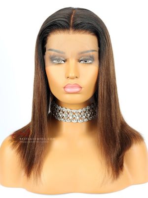 12'' Ombre Yaki Straight Bob Lace Front Wig 150% Density Indian Remy Hair [BOB013S]