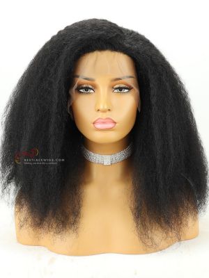 1# 14in Afro Kinky Curly Indian Remy Hair For African American Women Glueless Full Lace Wigs [CWS62]