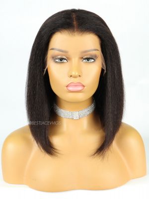 Glueless HD Lace Kinky Straight BOB Style Wig New Clean Hairline [HD17] 