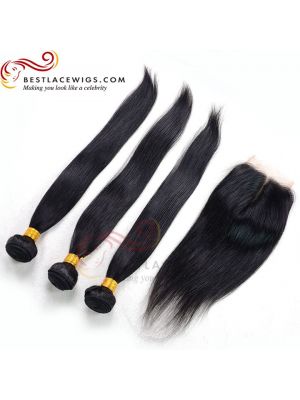 Virgin Indian Hair Weaves 3Pcs With 1Pc Lace Closure Straight Hair [MW63]