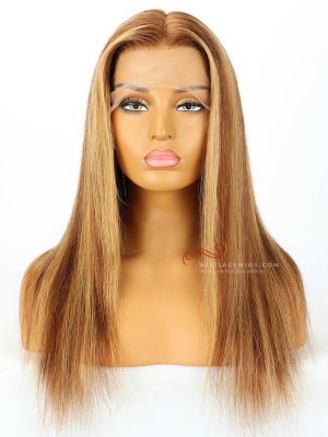 6in Part Honey Brown Highlights Silky Straight Lace Front Wigs Transparent Lace [GSW310] 