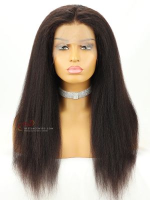 20" 130% Density Kinky Straight Indian Remy Hair 360 Lace Frontal Wig[CWS181]