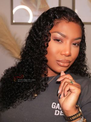 Glueless 6'' Part HD Lace Wig Deep Curly With Curly Baby Hair Clean Hairline[HD12] 