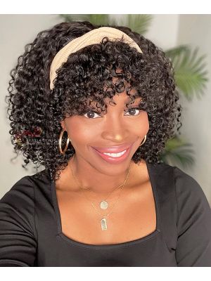 Curly Bob Style With Bangs Indian Remy Hair Headband Wigs [HB019]