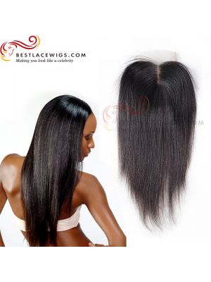 Virgin Brazilian Hair Middle Part Lace Closure Yaki Straight Natural Color Hair [CN03]