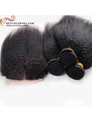 3Pcs Virgin Indian Hair Weaves With 1PC Lace Closure Kinky Straight [MW75]