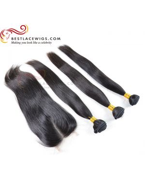 Straight Virgin Brazilian Hair Weaves 3Pcs With 1Pc Lace Closure [MW01]