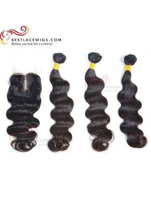 Virgin Brazilian Hair Weaves 3Pcs With Lace Closure Body Wave 1Pc [MW02]