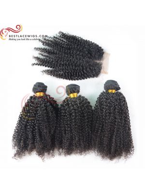 Middle Part Lace Closure With Virgin Brazilian Kinky Curl 3Pcs Hair Weaves [MW03]