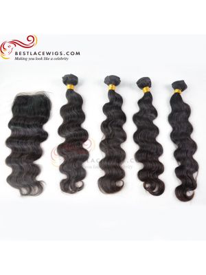 Middle Part Lace Closure With Virgin Brazilian Body Wave 4Pcs Hair Weaves [MW15]