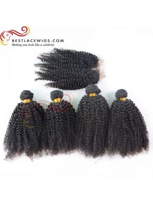 Middle Part Lace Closure With 4Pcs Kinky Curl Hair Weaves Virgin Brazilian Hair [MW37]