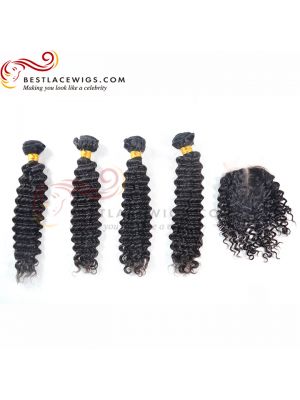 Middle Part Lace Closure With Virgin Brazilian Water Wave 4Pcs Hair Weaves [MW41]