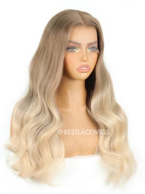 Ombre Blonde Big Wavy Brazilian Virgin Hair HD Lace Glueless Wigs [MSW06]