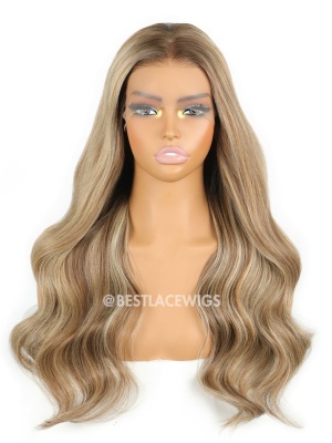 Honey Ash Blonde Highlight Big Wavy Brazilian Virgin Hair HD Lace Glueless Wigs [MSW10]