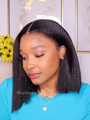 Glueless HD Lace Kinky Straight BOB Style Wig New Clean Hairline 6'' Parting Lace Wig [HD17] 