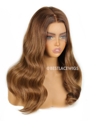 Honey Caramel Brunette Soft Glam Waves Luxe European Virgin Hair HD Lace Glueless Wigs [ESW03]