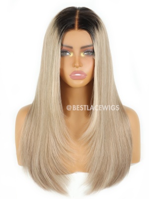 Iced Beige Blonde Layered Silky Straight Luxe European Virgin Hair HD Lace Glueless Wigs [ESW05]