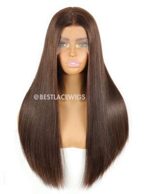 Light Brown Silky Straight Luxe European Virgin Hair HD Lace Glueless Wigs [ESW01]