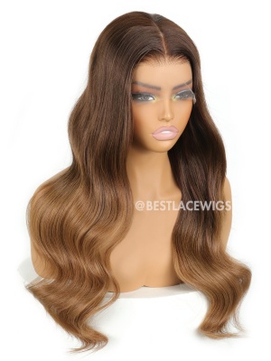 Ombre Brown Balayage Wavy Brazilian Virgin Hair HD Lace Glueless Wigs [MSW09]