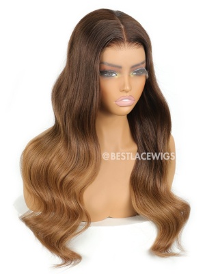 Ombre Brown Balayage Wavy Brazilian Virgin Hair HD Lace Glueless Wigs [MSW09]