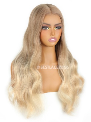 Ombre Honeyed Blonde Big Wavy Brazilian Virgin Hair HD Lace Glueless Wigs [MSW05]