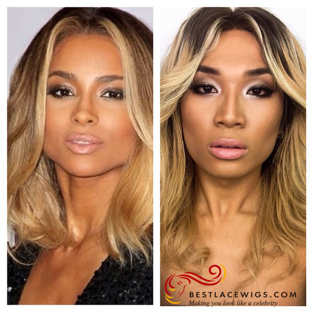 Three Tones Ombre Ciara Lace Wigs With Wavy Virgin Human Hair